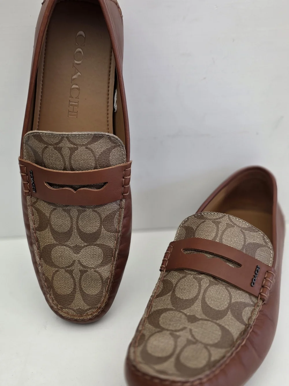 Coach Penny Loafers Brown Leather & Signature Canvas Mens Size 12 - Picture 4 of 5
